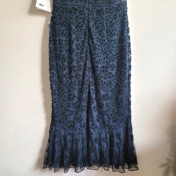 NWT Mac Duggal, Hand Beaded Flounce Sleeve Midi Dress, Midnight, Size 8 - $498 - Picture 9 of 12